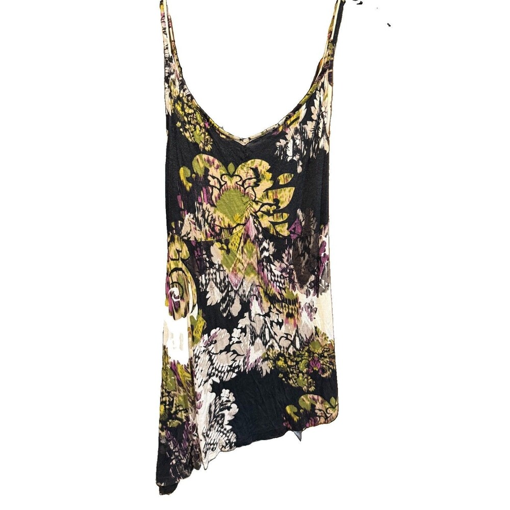 Lynn Ritchie silver floral sleeveless asymmetrical top small